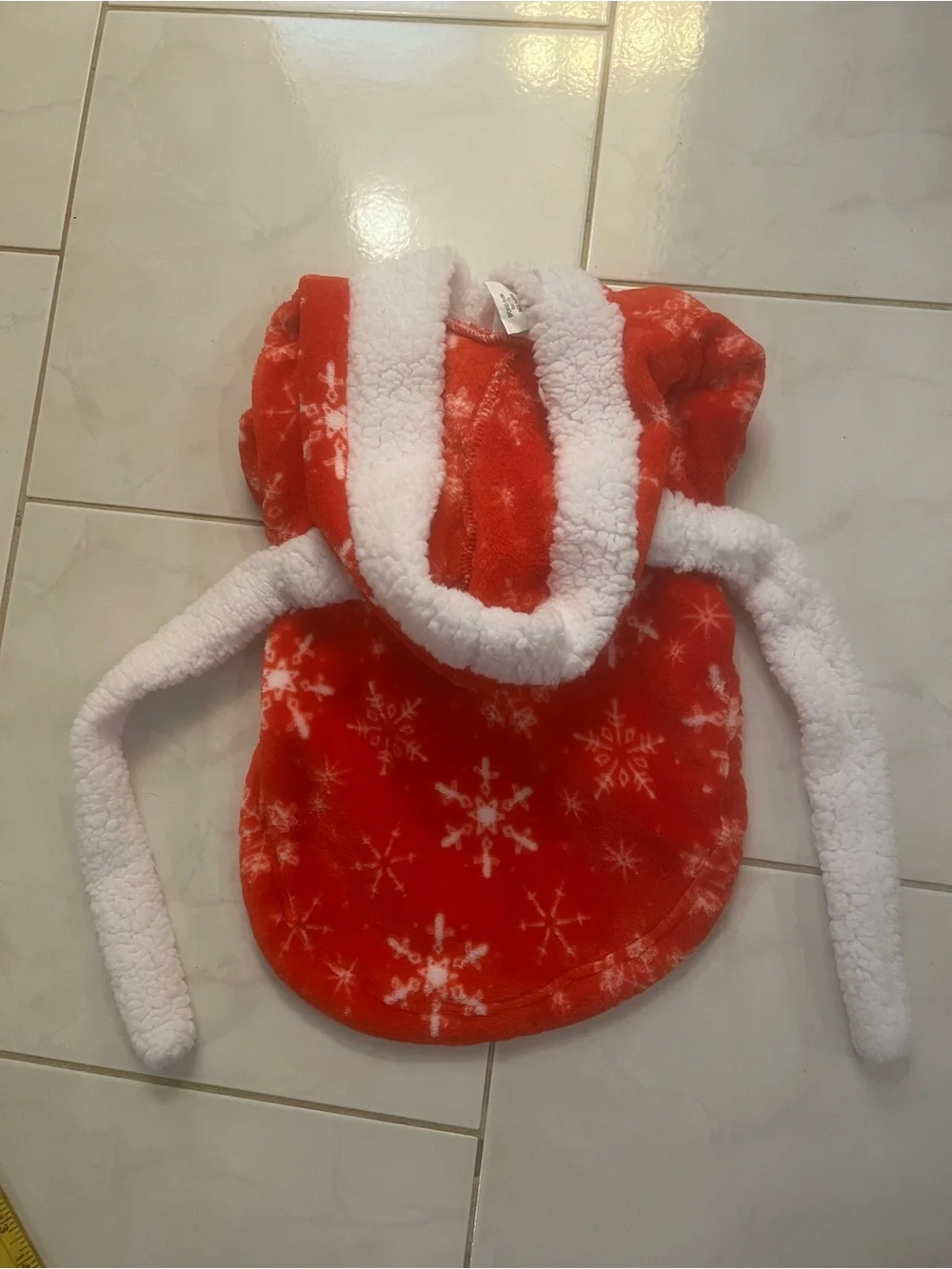 Red with White Snowflakes Fleece with White Sherpa Accents Hooded Robe for Dog